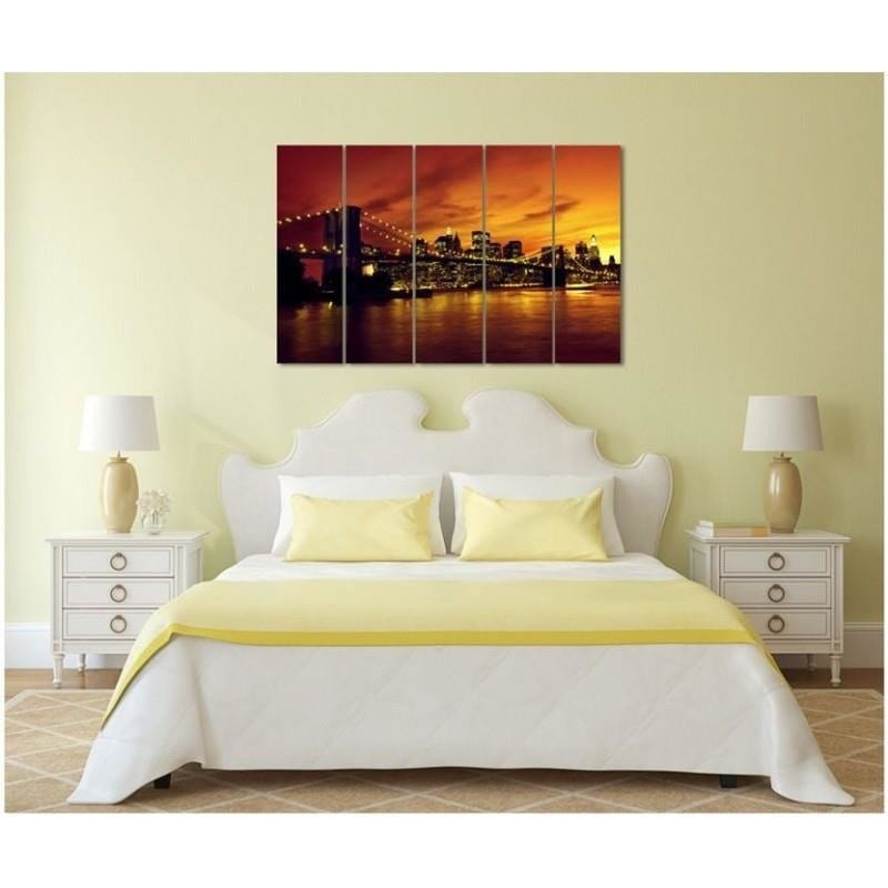 Kanva no 5 daļām - Type C, The Brooklyn Bridge And Manhattan At Sunset Home Trends DECO