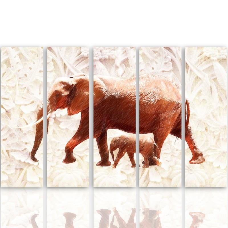 Kanva no 5 daļām - Type C, The Elephant With Her Calf Home Trends DECO