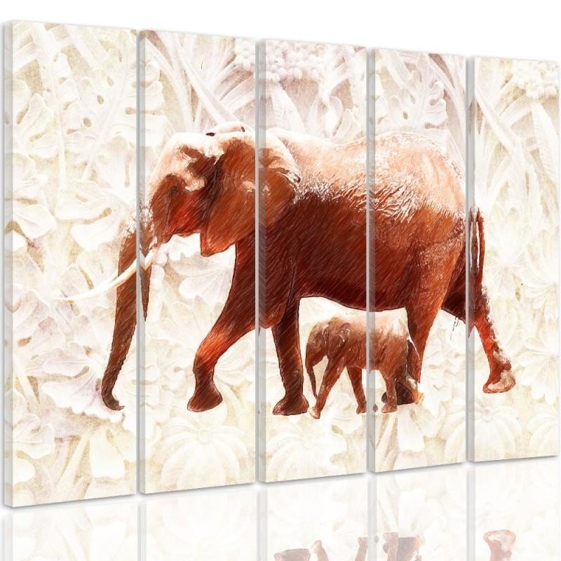 Kanva no 5 daļām - Type C, The Elephant With Her Calf Home Trends DECO