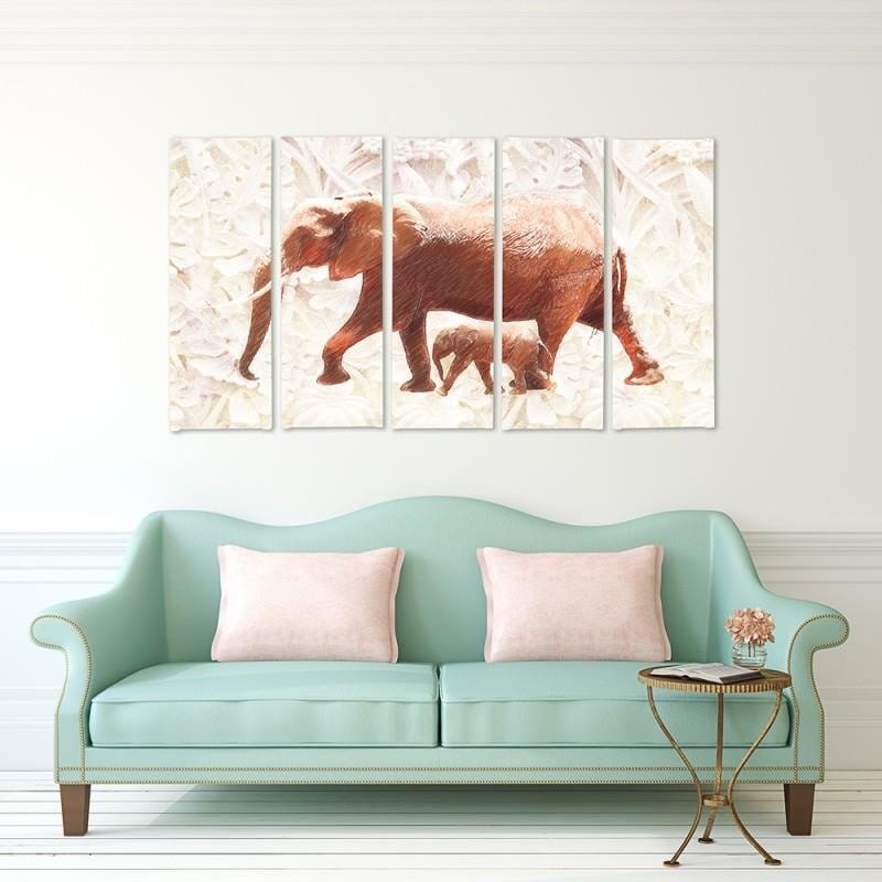 Kanva no 5 daļām - Type C, The Elephant With Her Calf Home Trends DECO