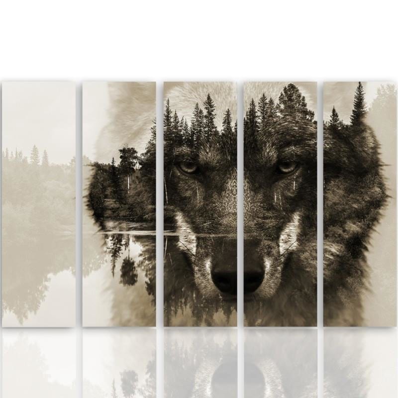 Kanva no 5 daļām - Type C, The Wolf Forest Background - Brown Home Trends DECO