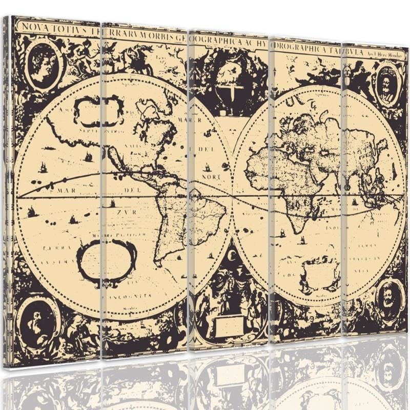 Kanva no 5 daļām - Type C, Vintage Map Of The World Home Trends DECO