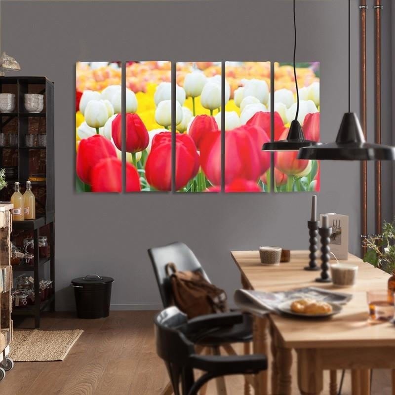 Kanva no 5 daļām - Type C, White And Red Tulips Home Trends DECO
