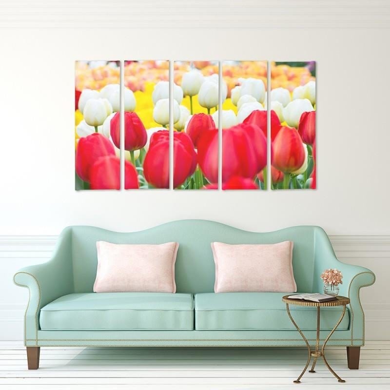 Kanva no 5 daļām - Type C, White And Red Tulips Home Trends DECO