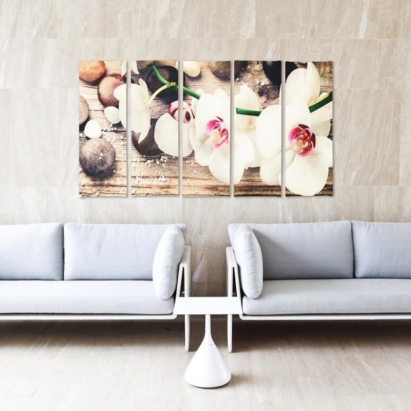 Kanva no 5 daļām - Type C, White Orchid And Stones Home Trends DECO
