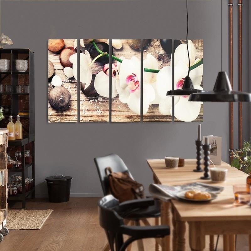 Kanva no 5 daļām - Type C, White Orchid And Stones Home Trends DECO