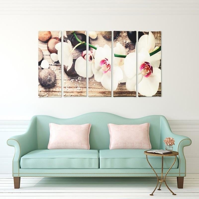 Kanva no 5 daļām - Type C, White Orchid And Stones Home Trends DECO