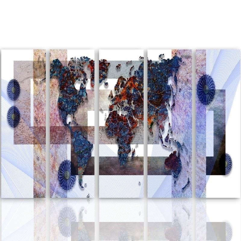 Kanva no 5 daļām - Type C, With A World Map Composition 3 Home Trends DECO