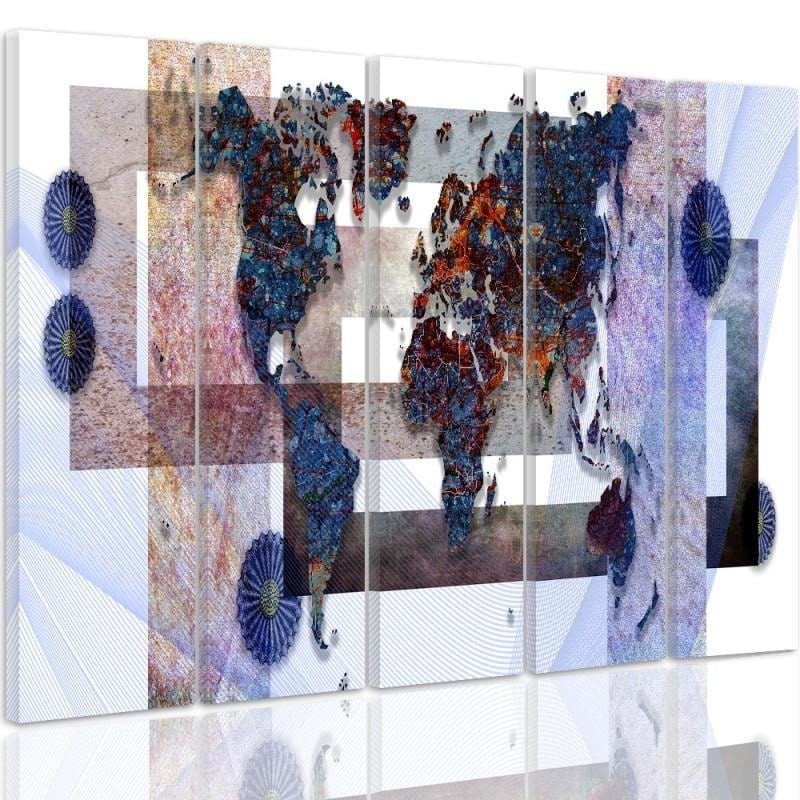 Kanva no 5 daļām - Type C, With A World Map Composition 3 Home Trends DECO