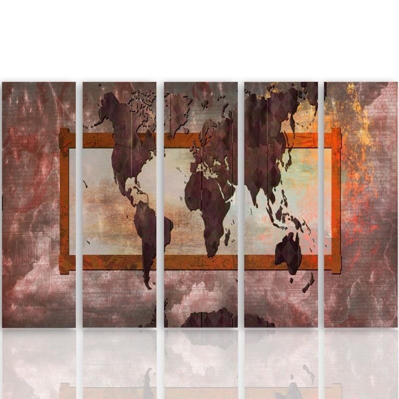 Kanva no 5 daļām - Type C, With A World Map Composition 5 Home Trends DECO