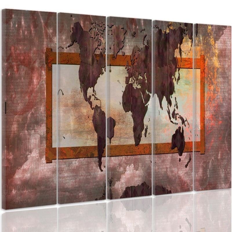 Kanva no 5 daļām - Type C, With A World Map Composition 5 Home Trends DECO