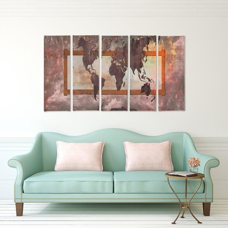 Kanva no 5 daļām - Type C, With A World Map Composition 5 Home Trends DECO