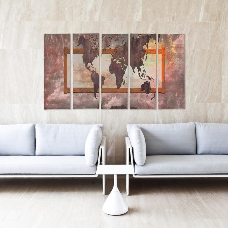 Kanva no 5 daļām - Type C, With A World Map Composition 5 Home Trends DECO