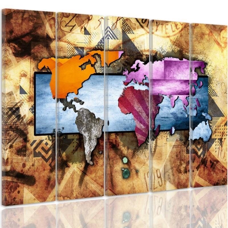 Kanva no 5 daļām - Type C, With A World Map Composition 6 Home Trends DECO