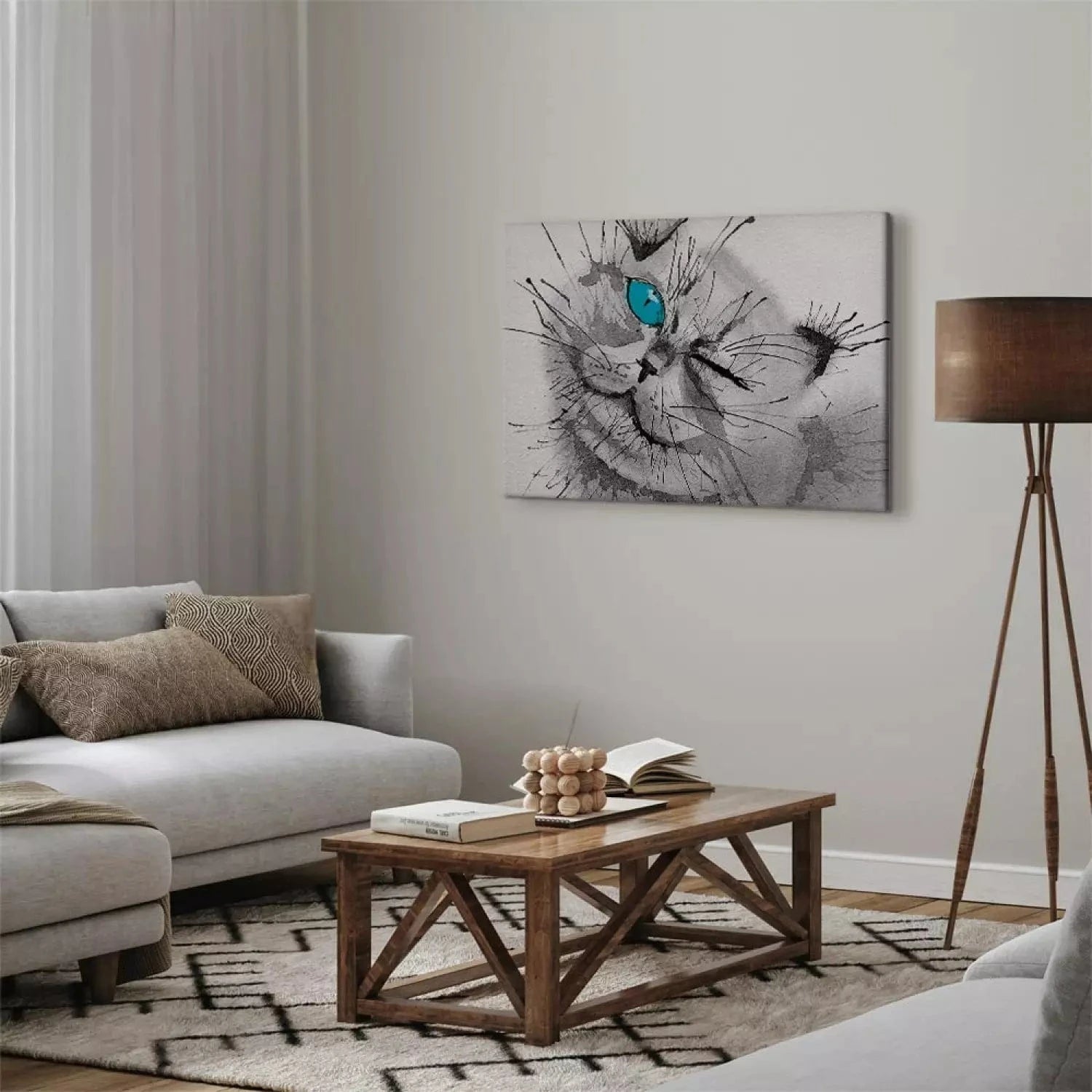 Kanva - Pelēks kaķis ar zilu aci, 123376 Home Trends