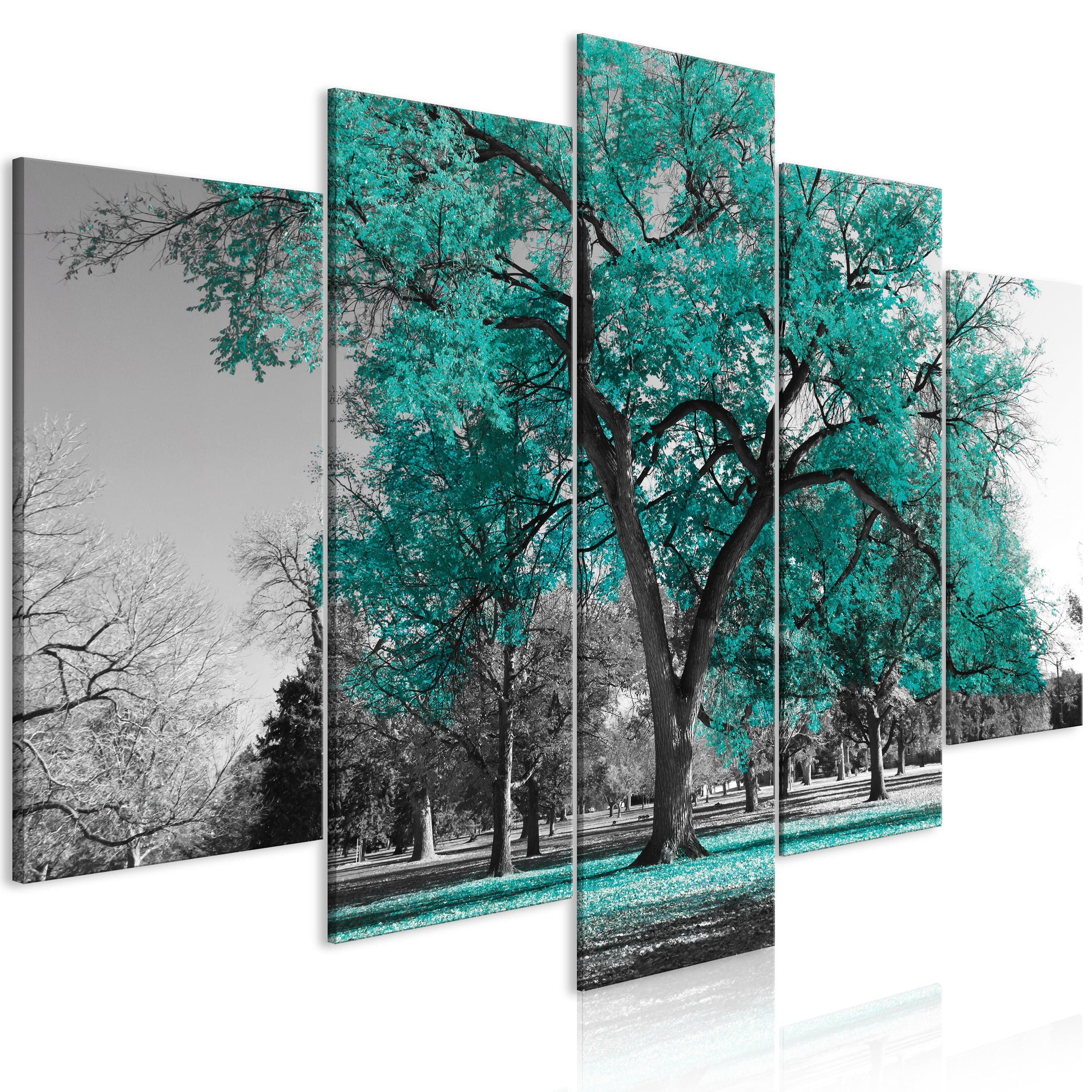 Glezna - Rudens parkā (5 daļas) tirkīzā, horizontāla Home Trends
