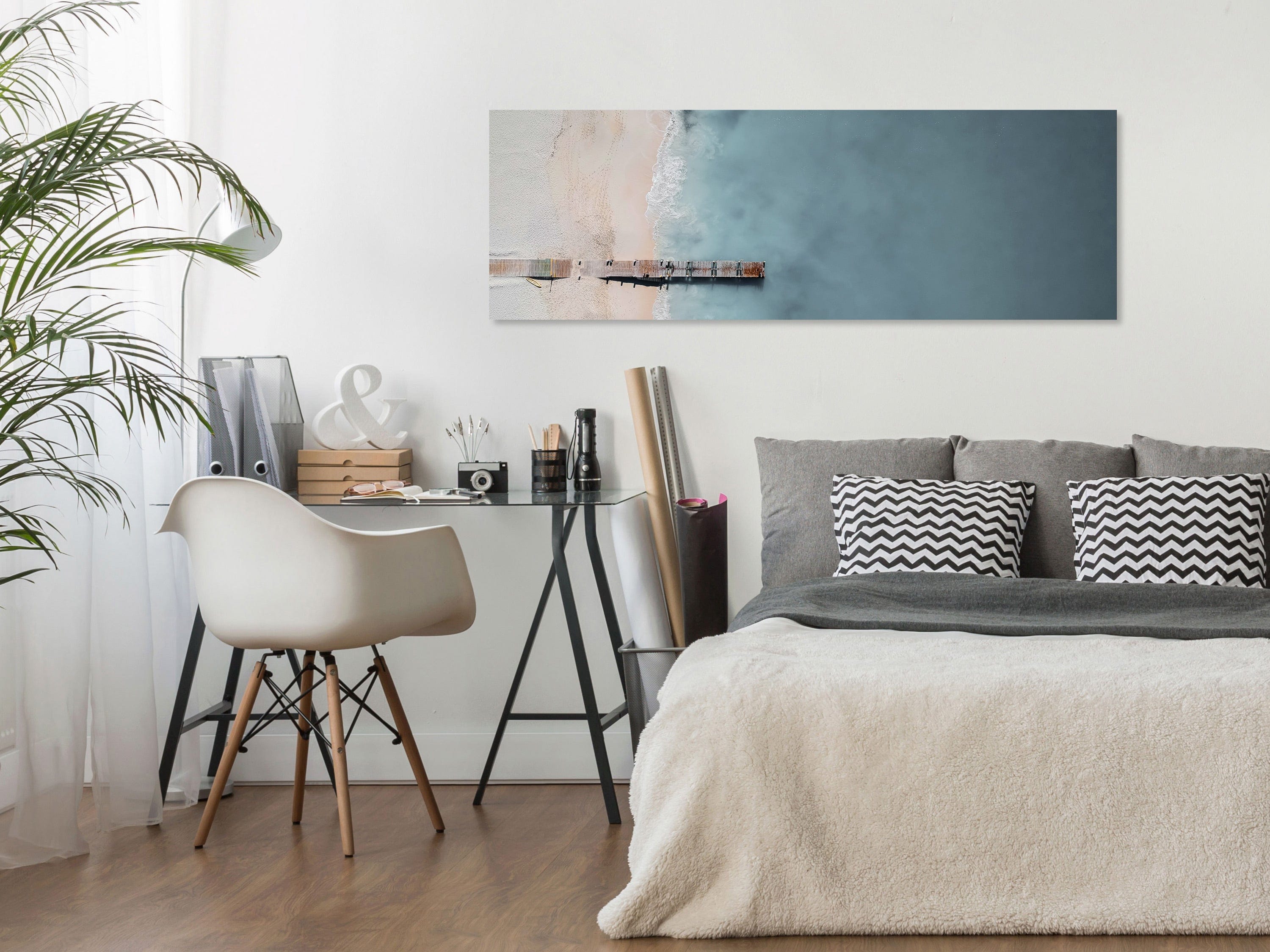 Glezna - Sea and Wooden Bridge (1 Part) Narrow Grey Home Trends