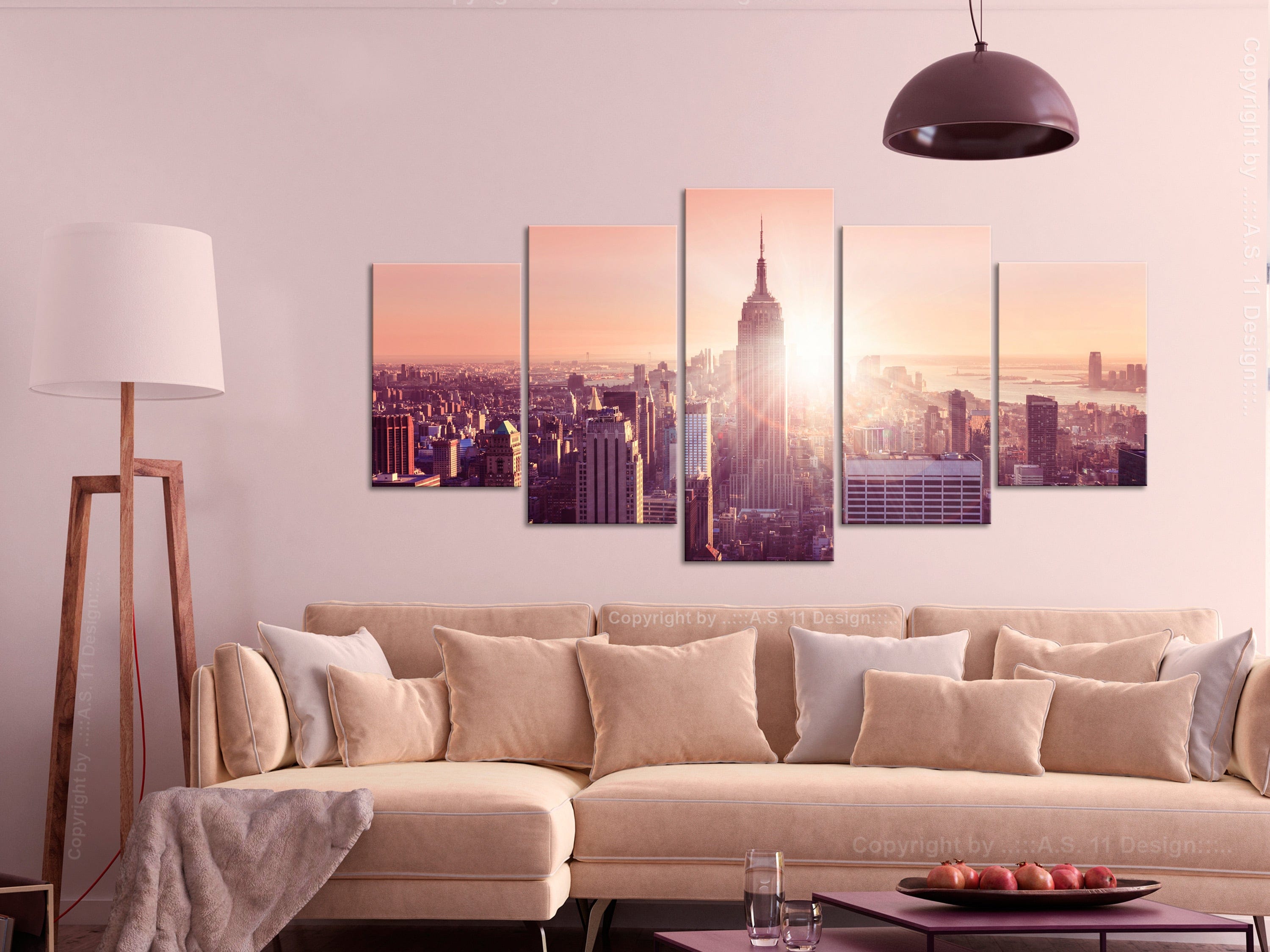 Glezna - Sun over Manhattan (5 Parts) Wide Orange Home Trends