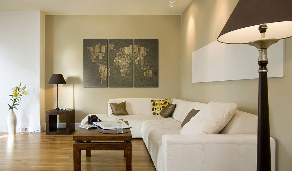 Glezna - The map of the World, German language_Beige continents - triptych Home Trends