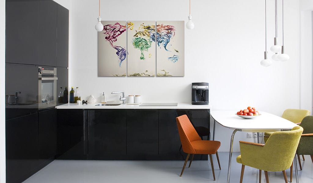 Glezna - The World map - colored smoke trails - triptych Home Trends
