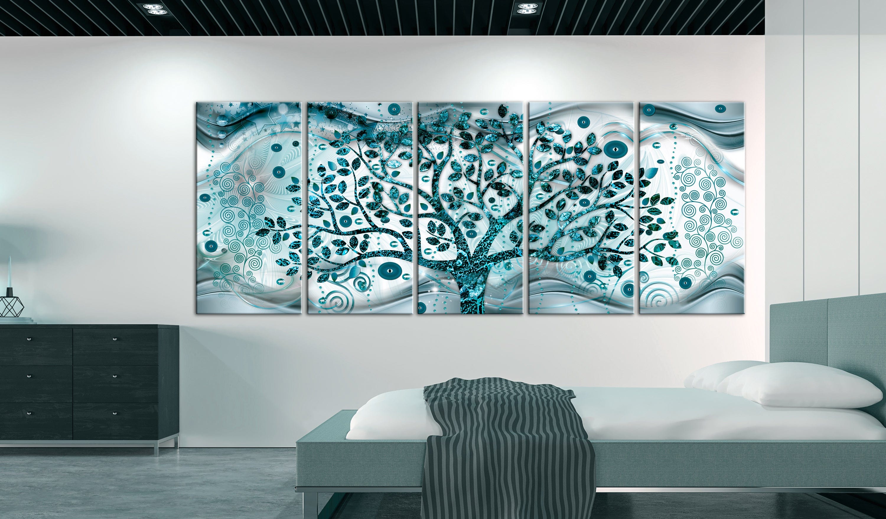 Glezna - Tree and Waves (5 Parts) Blue Home Trends