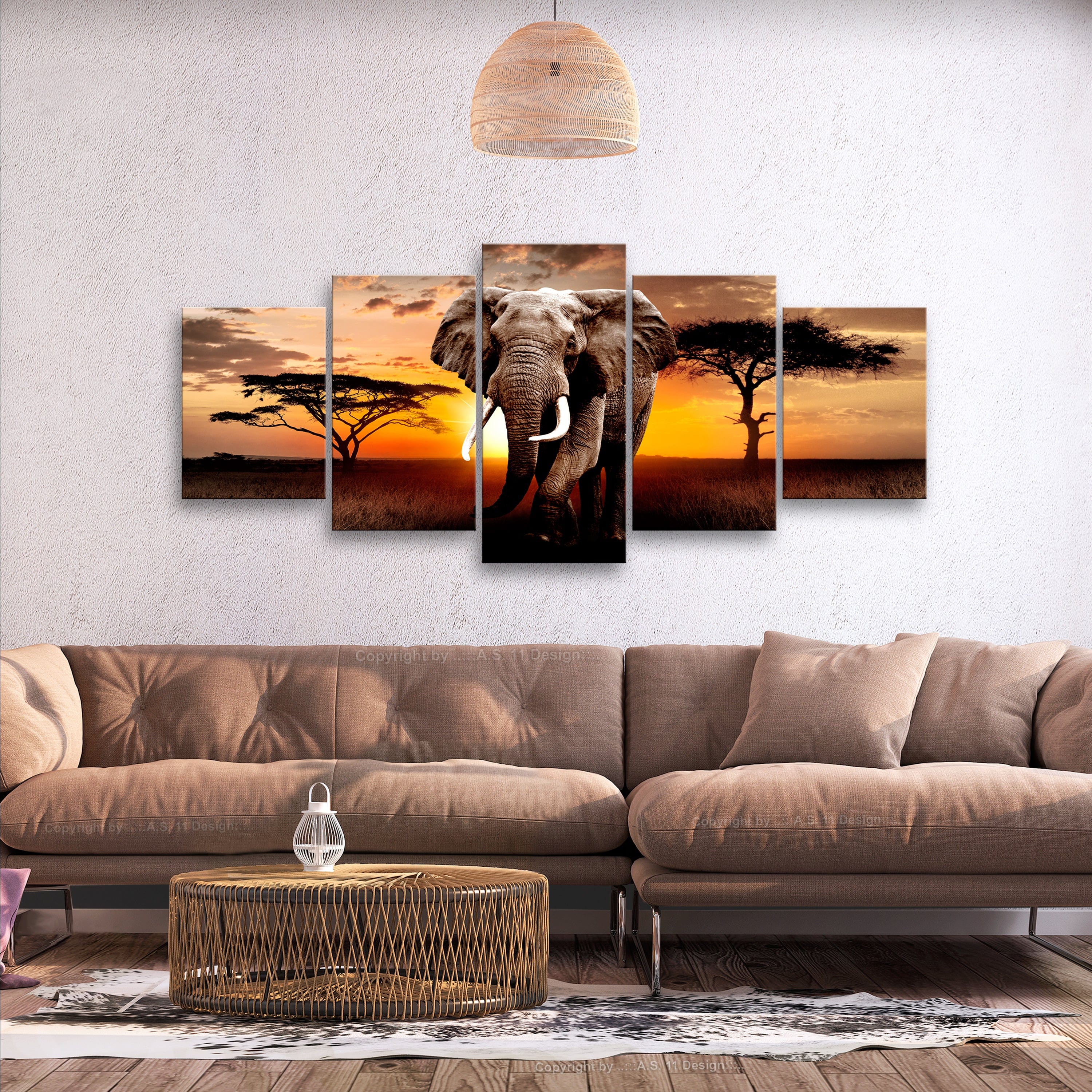 Glezna - Wandering Elephant (5 Parts) Wide 225x100 Home Trends
