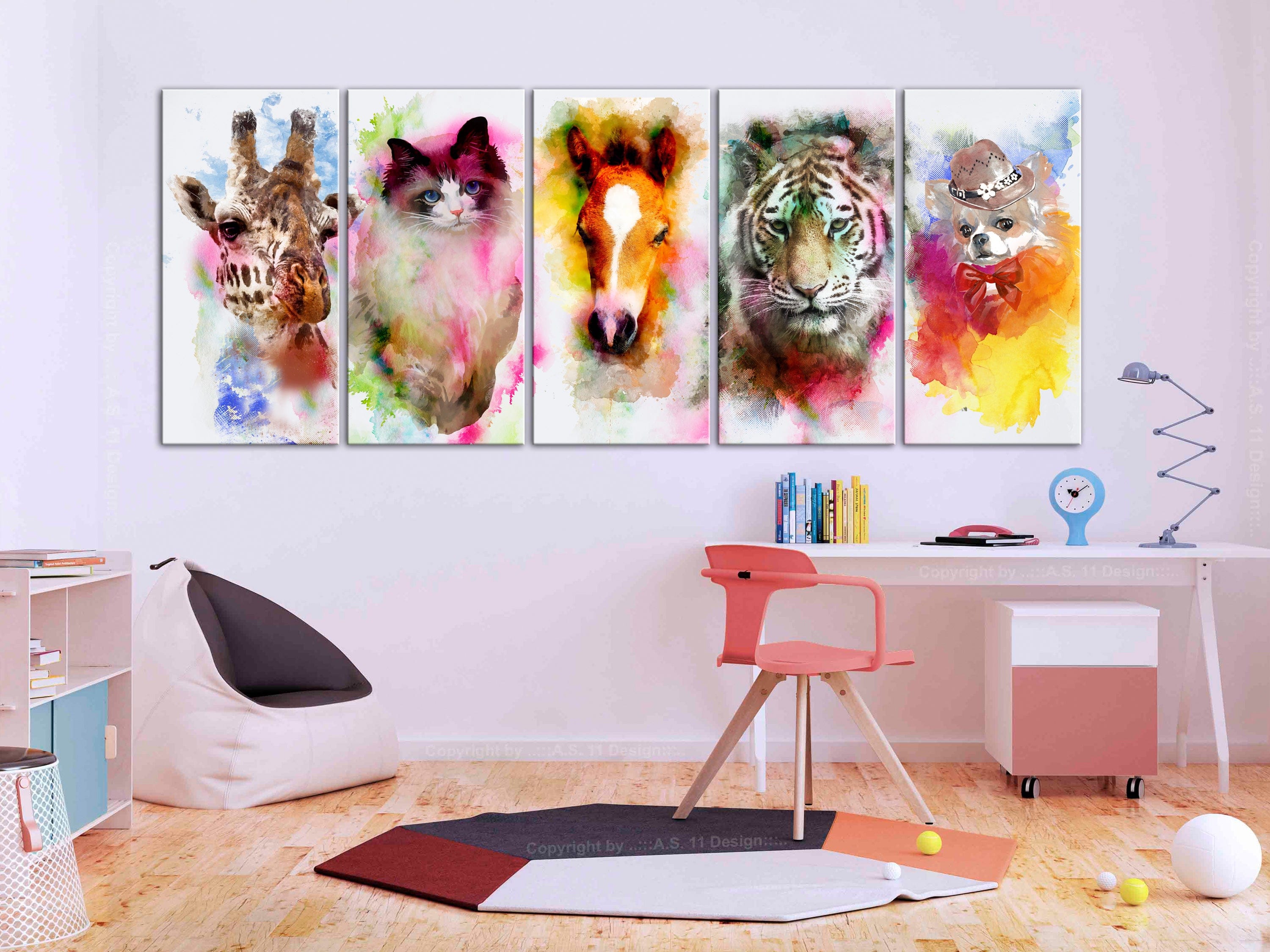 Kanva - Watercolour Animals (5 Parts) Narrow Home Trends
