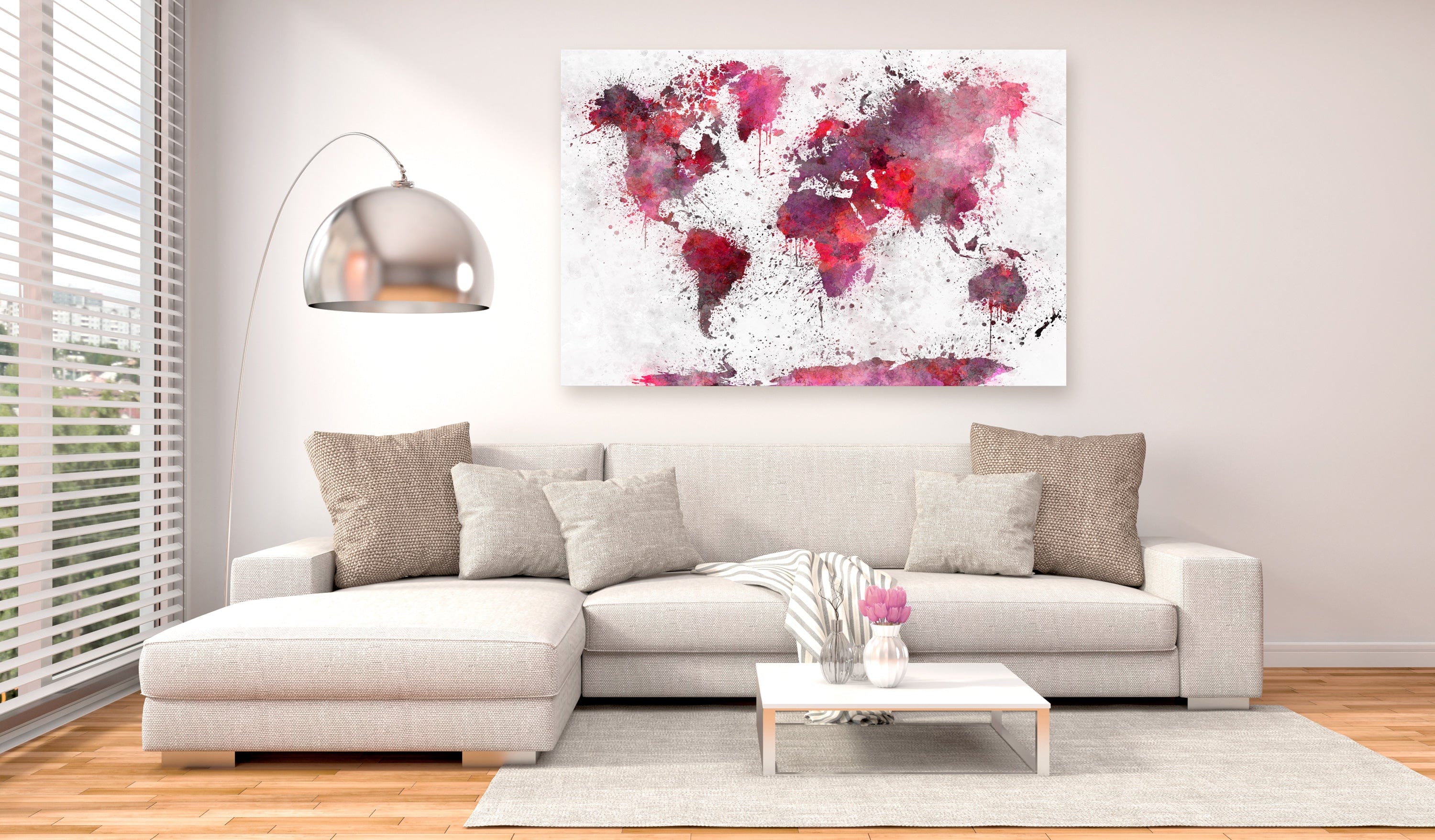 Glezna - World Map_ Red Watercolors (1 Part) Wide Home Trends
