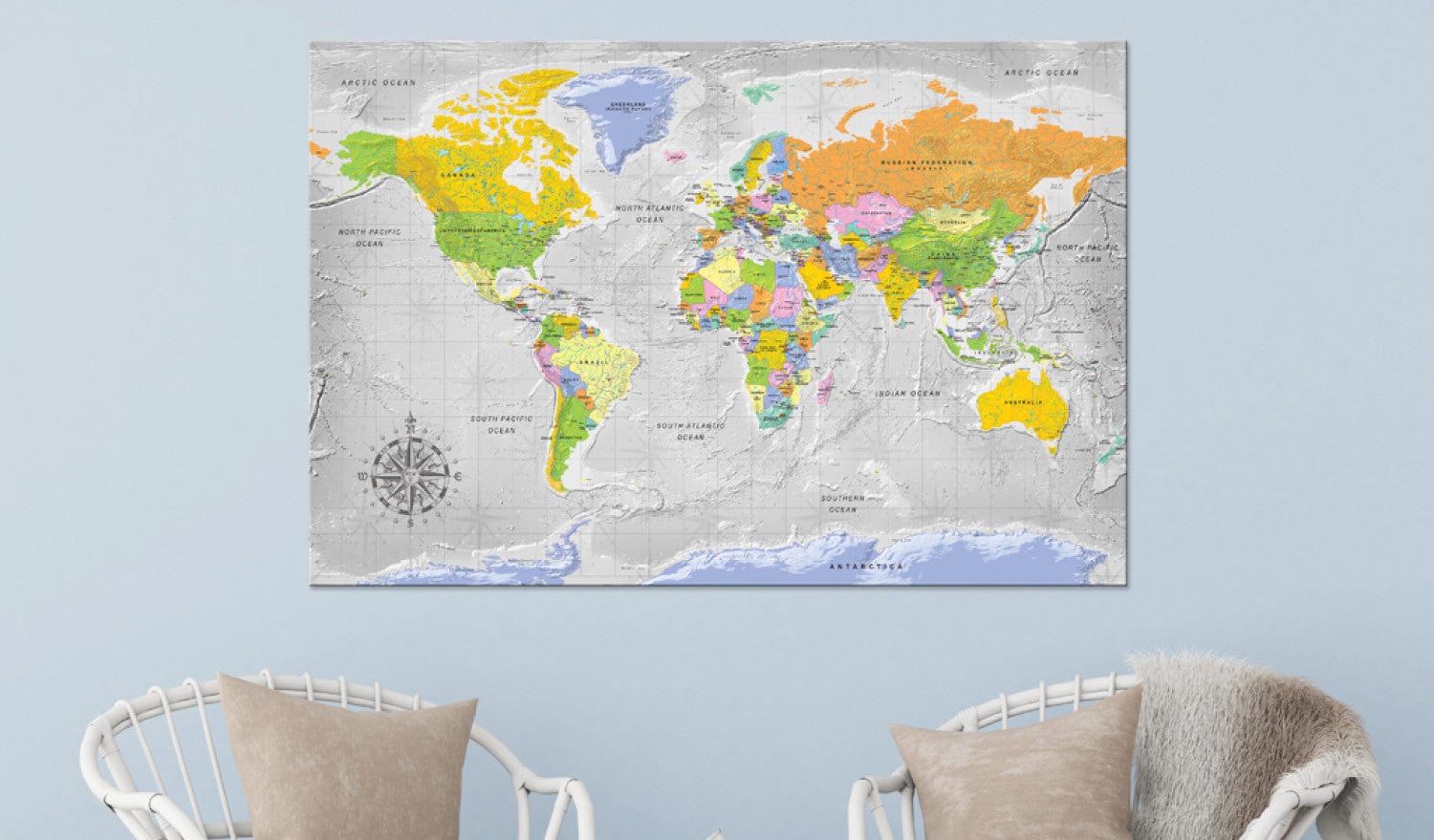 Korķa tāfele ar pasaules karti - Vēja roze, 95956 E-interjers.lv