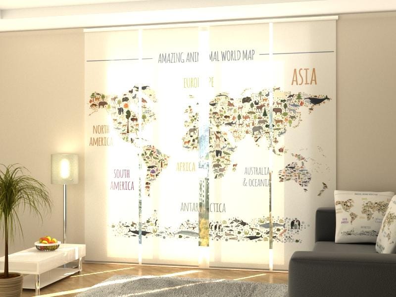 Paneļu aizkari (4 daļas) Amazing Animals Kids Map Home Trends