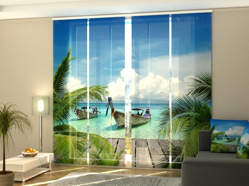 Paneļu aizkari (4 daļas) Boats on Tropical Coast Home Trends
