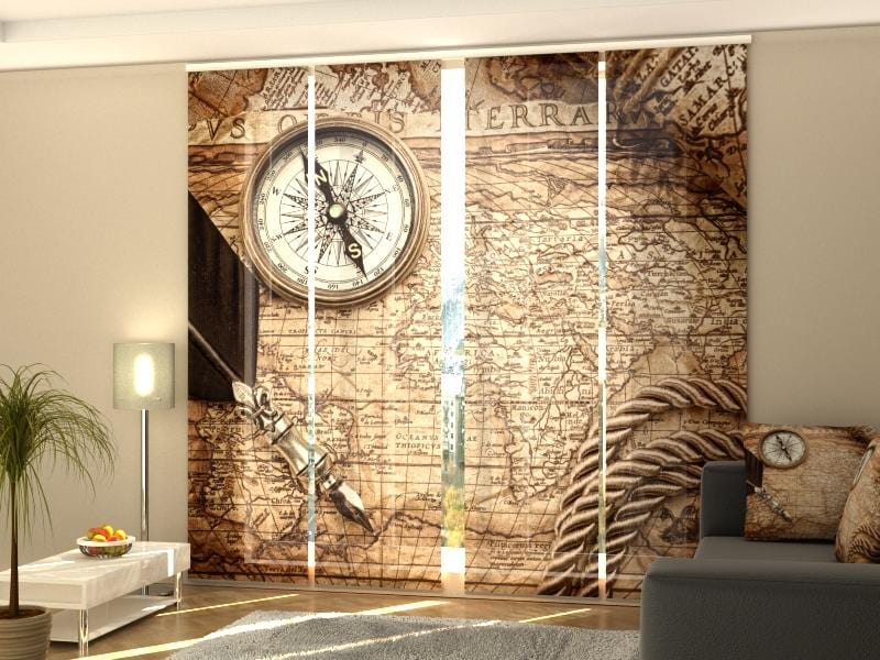 Paneļu aizkari (4 daļas) Curtains Vintage Map with Compass Home Trends