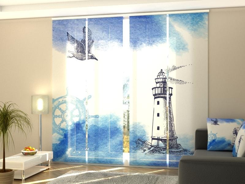 Paneļu aizkari (4 daļas) Nautical Watercolor Illustration Home Trends