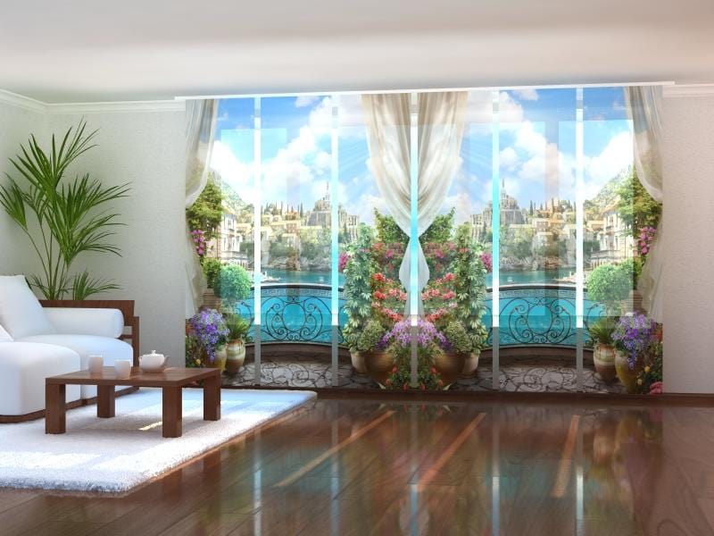 Paneļu aizkari (6 daļas) Balcony with Flowers Home Trends