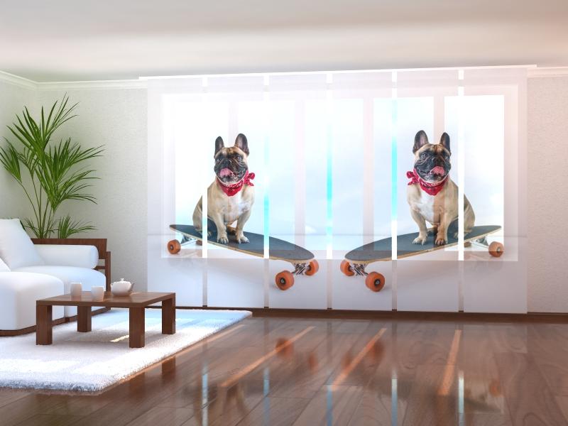 Paneļu aizkari (6 daļas) French Bulldog on Skateboard Wellmira