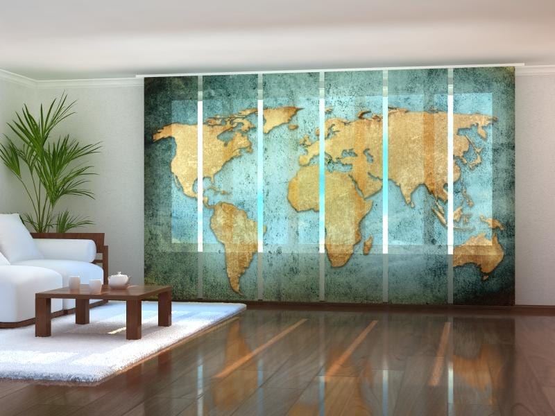 Paneļu aizkari (6 daļas) Golden World map Wellmira
