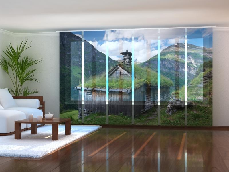 Paneļu aizkari (6 daļas) Mountain Farm in Norway Fjords Home Trends