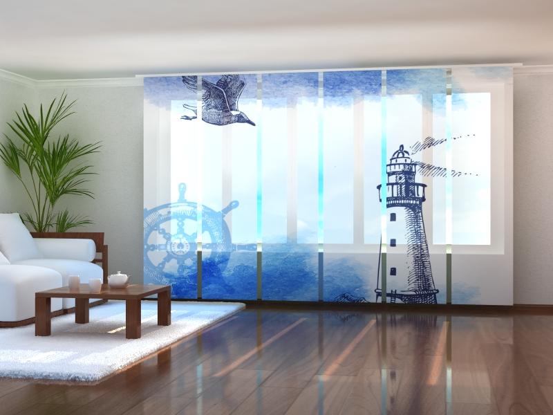 Paneļu aizkari (6 daļas) Nautical Watercolour Illustration Home Trends