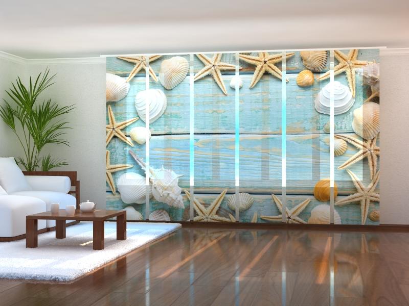 Paneļu aizkari (6 daļas) Seashells on Vintage Wood Wellmira