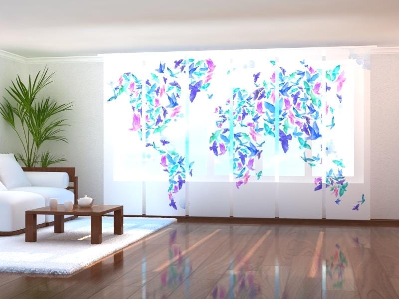 Paneļu aizkari (6 daļas) Watercolor Birds on the World Map Wellmira