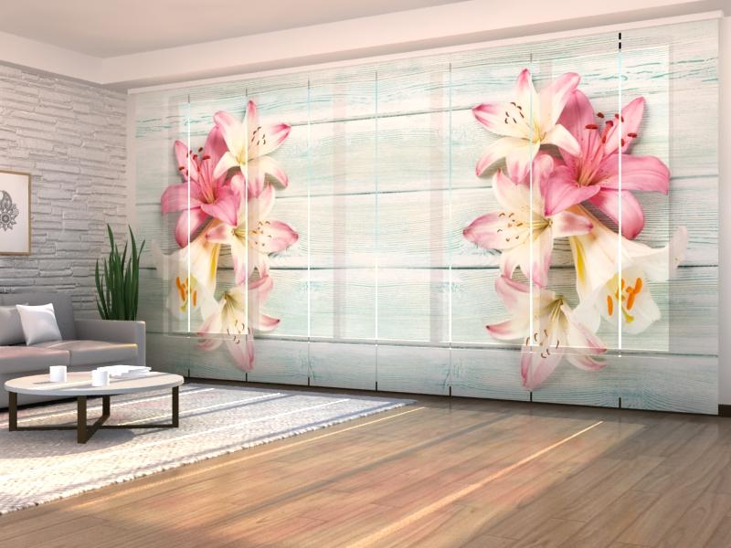 Paneļu aizkari (8 daļas) Colorful Lilies on Wood Home Trends