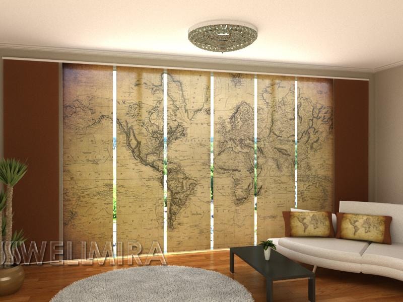 Paneļu aizkari (8 daļas) Map of the world 1814 Home Trends