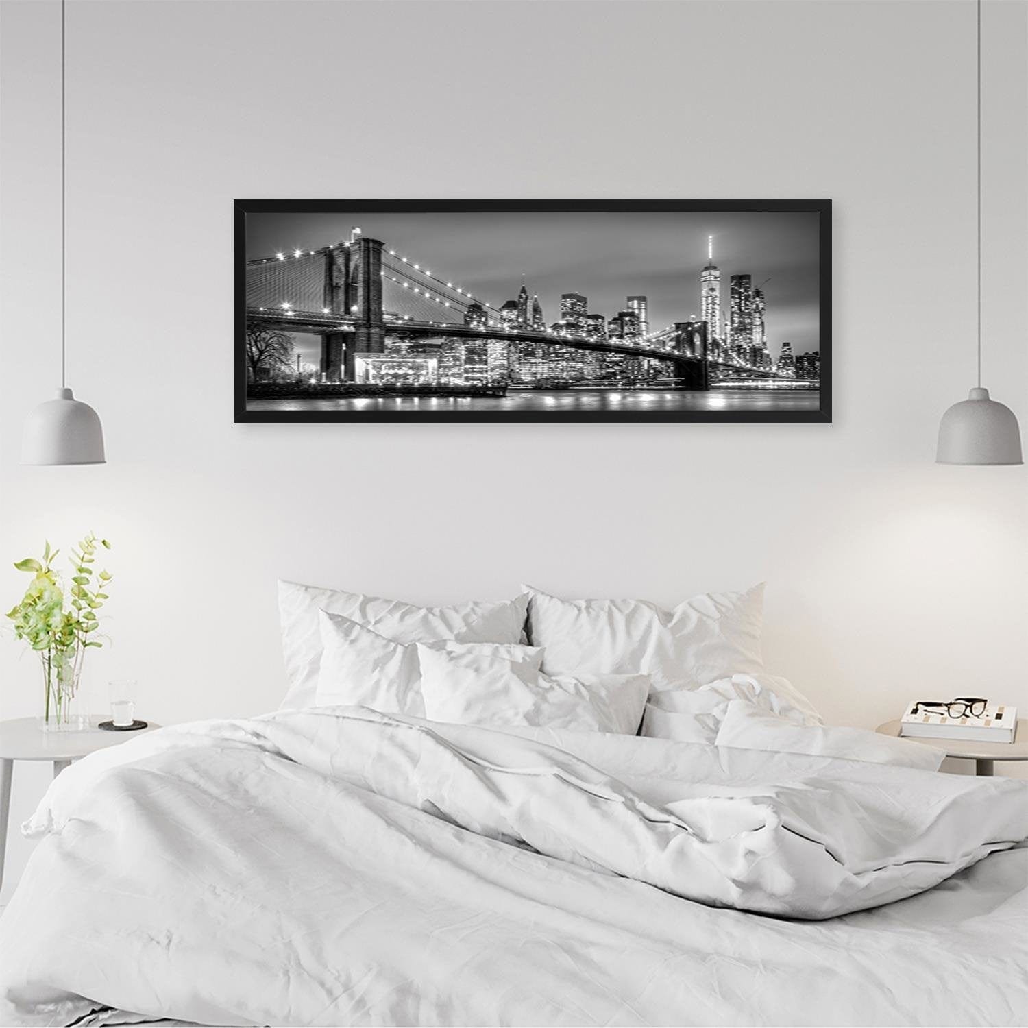 Picture in black frame PANORAMA, Brooklyn Bridge Home Trends