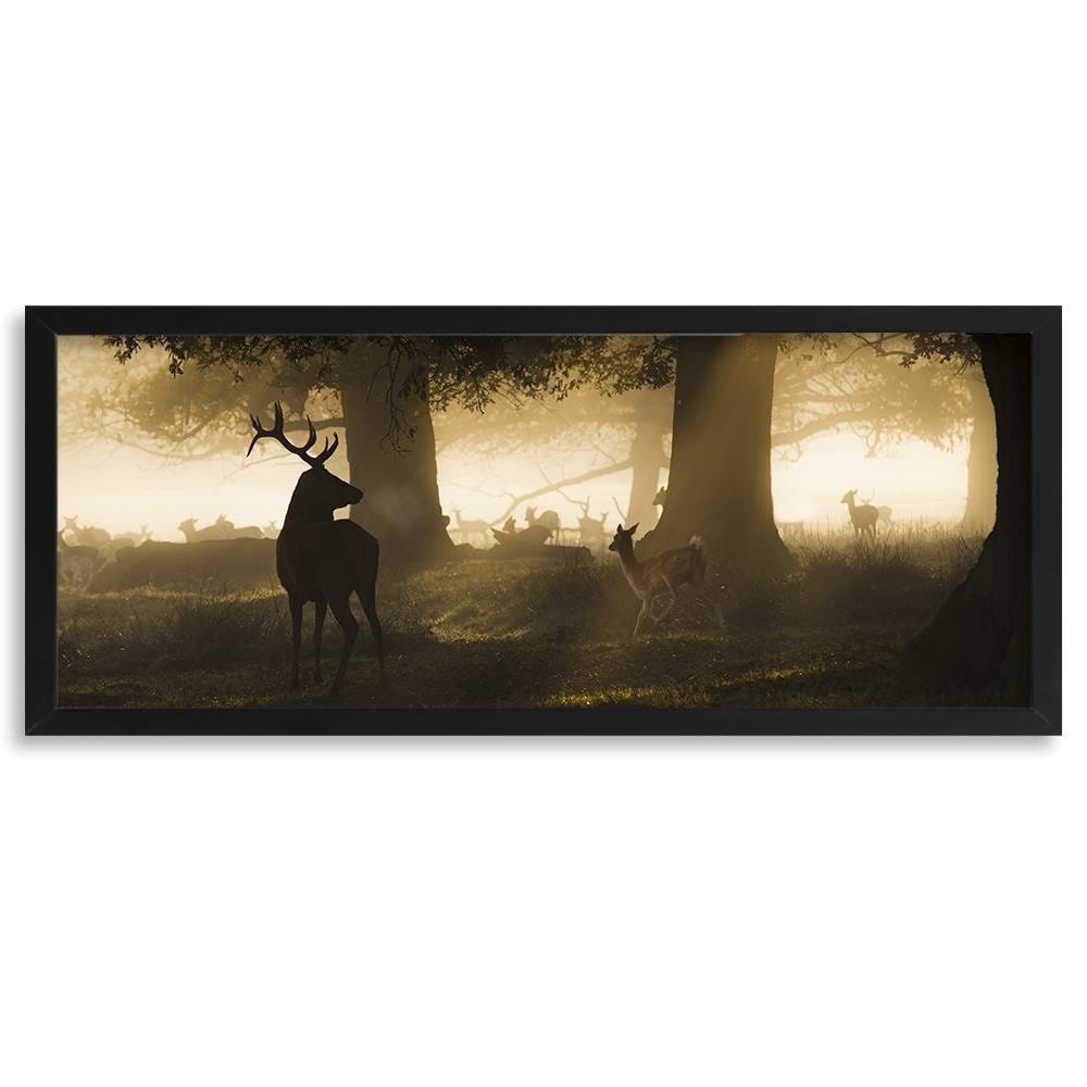 Picture in black frame PANORAMA, Deer In The Fog Home Trends