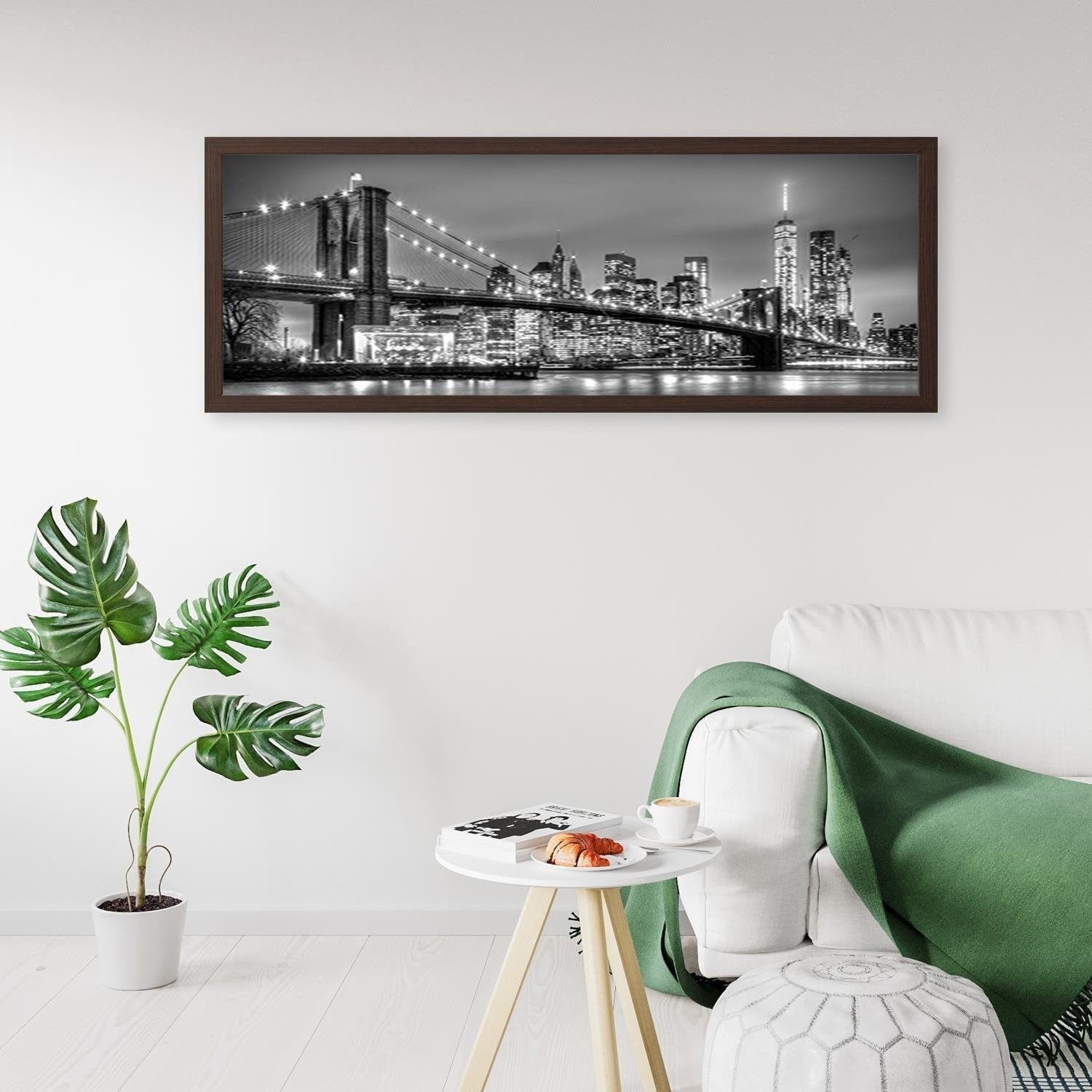 Picture in brown frame PANORAMA, Brooklyn Bridge Home Trends
