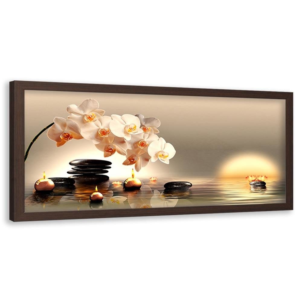 Picture in brown frame PANORAMA, Candles And Stones Zen Home Trends