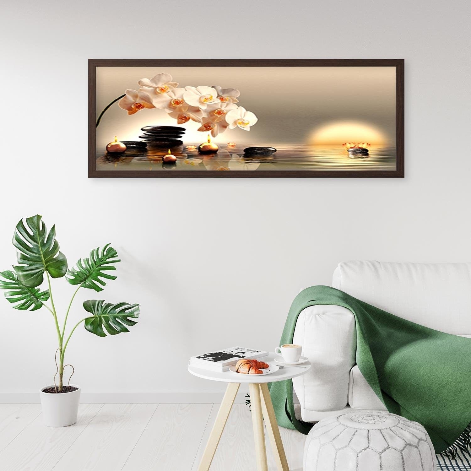 Picture in brown frame PANORAMA, Candles And Stones Zen Home Trends