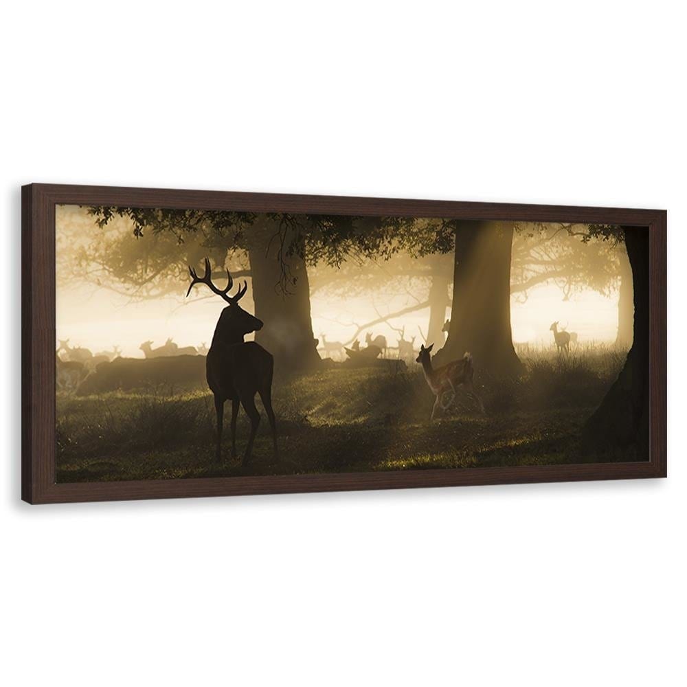 Picture in brown frame PANORAMA, Deer In The Fog Home Trends