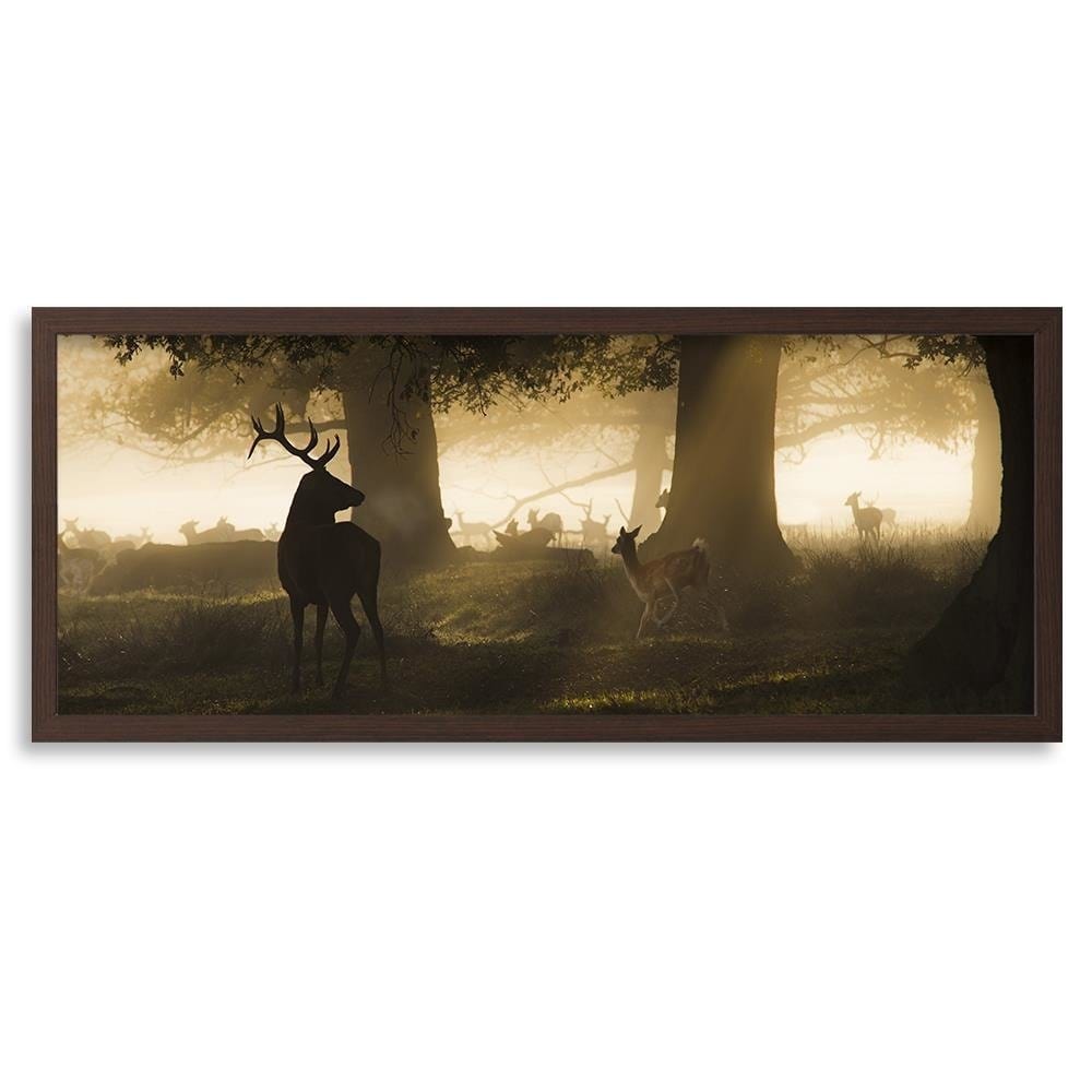 Picture in brown frame PANORAMA, Deer In The Fog Home Trends