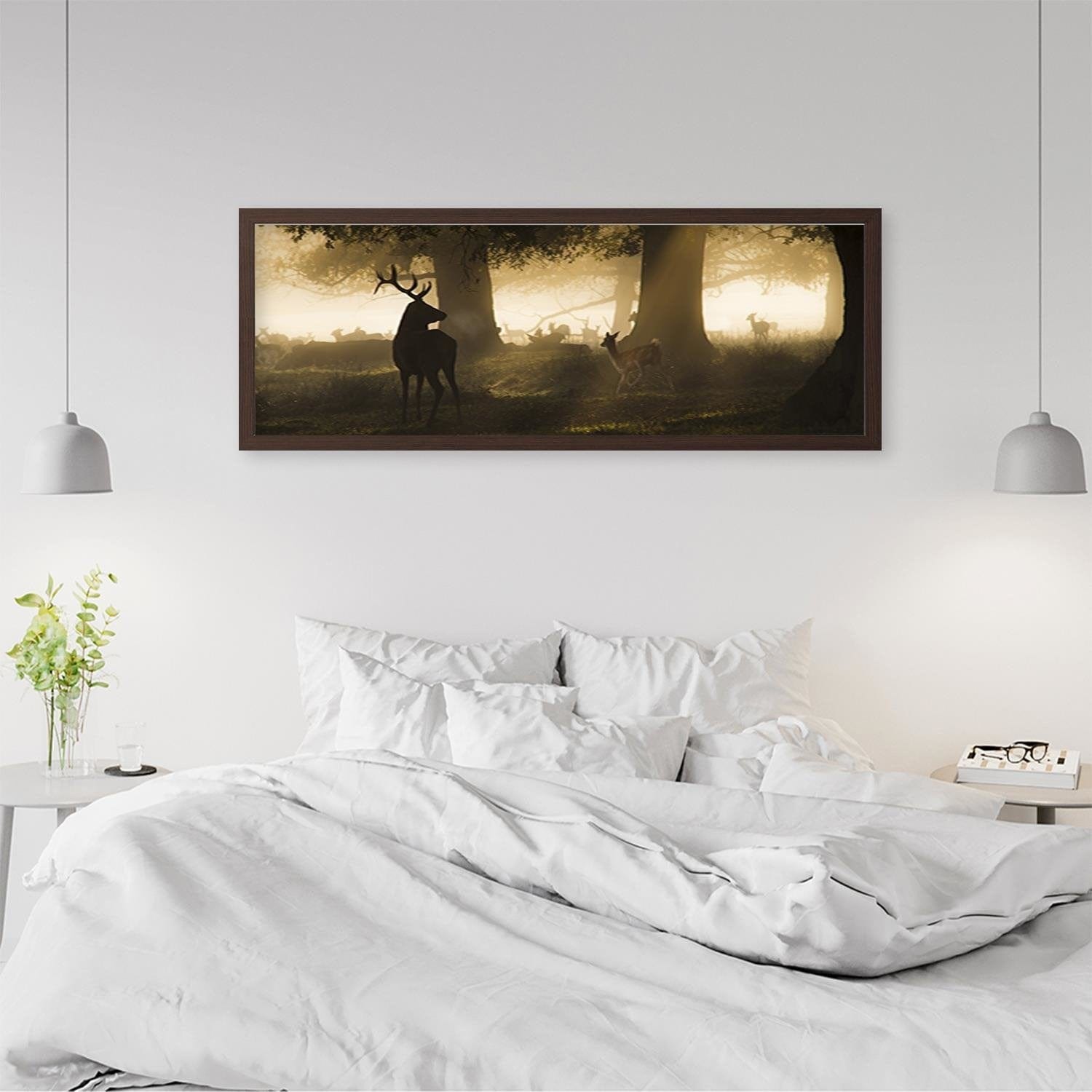 Picture in brown frame PANORAMA, Deer In The Fog Home Trends